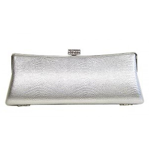 Evening Bag - Embossed Lizard Skin Like w/ Swarovski Crystal Accent Closure - Silver - BG-HPZ443S 